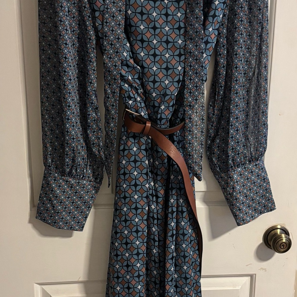 Nine West Blue and Brown Geometric Dress